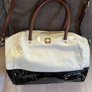 Large black and white Kate Spade satchel bowling bag style purse